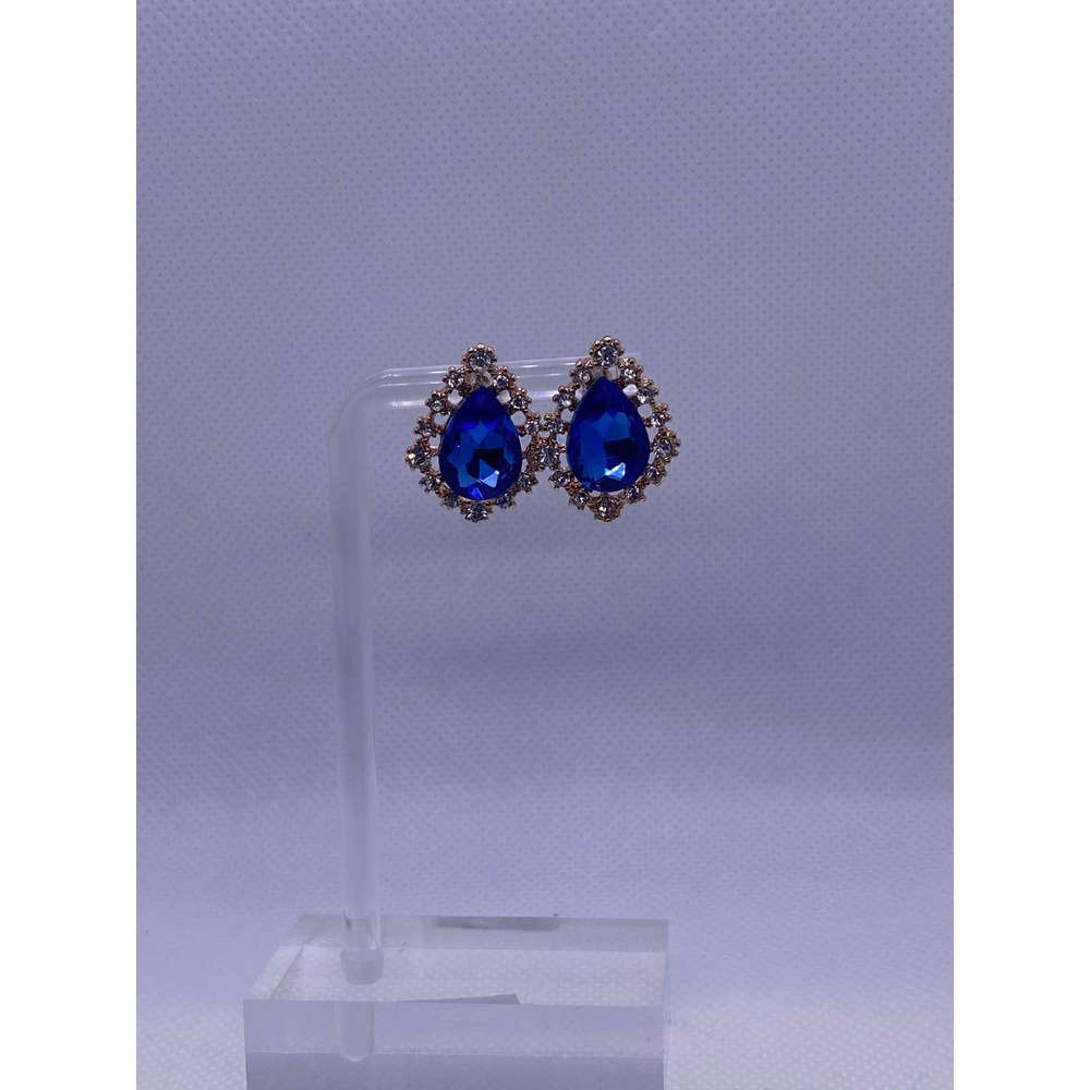 Pair of Imitation Blue Sapphire Cubic Zirconia CZ Teardrop Earrings